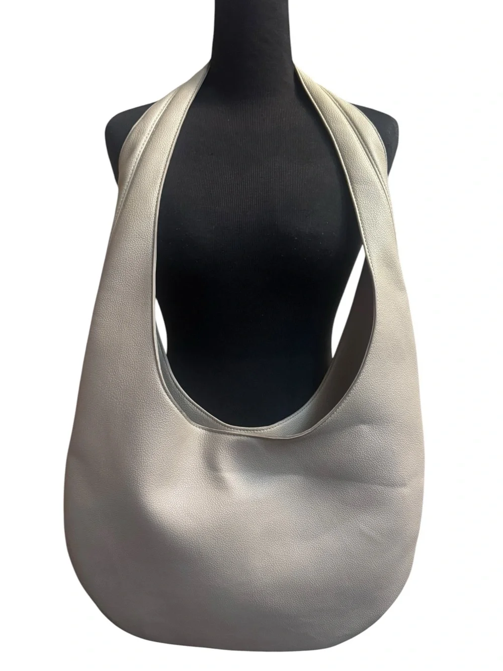 BCBG Hobo Crescent Light Tan Faux Pebbled Leather Slouch Bag Purse Key Fob